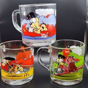 Vintage 1978  "Garfield the Cat" Set of 3 McDonalds Glasses Coffee Mug Cups Odie